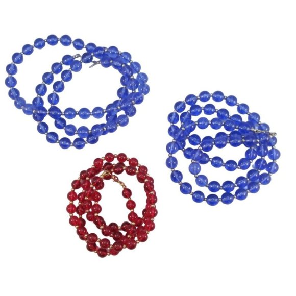 Vintage Monet Red and Blue Plastic Bead Necklaces Set of 3 - Picture 3 of 11